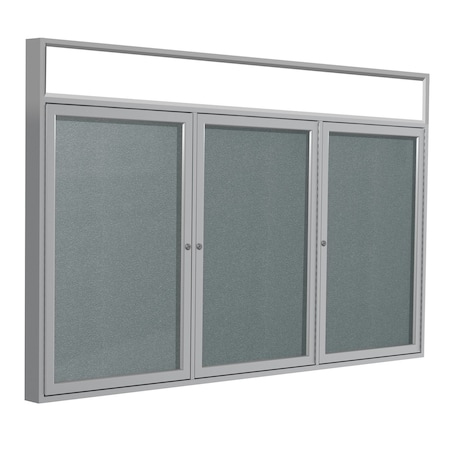 Ghent Enclosed Bulletin Board, 3 Door, Vinyl, Hdlnr Frame, 4 ft H x 6 ft W, Stone PAVX9-199
